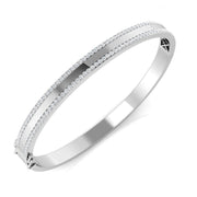Platinum Natural Round Cut Diamond Two Row Pave Set Half Eternity Bangle with Hinged Lock in 10K/14K gold and platinum with certified lab-grown or natural diamonds
