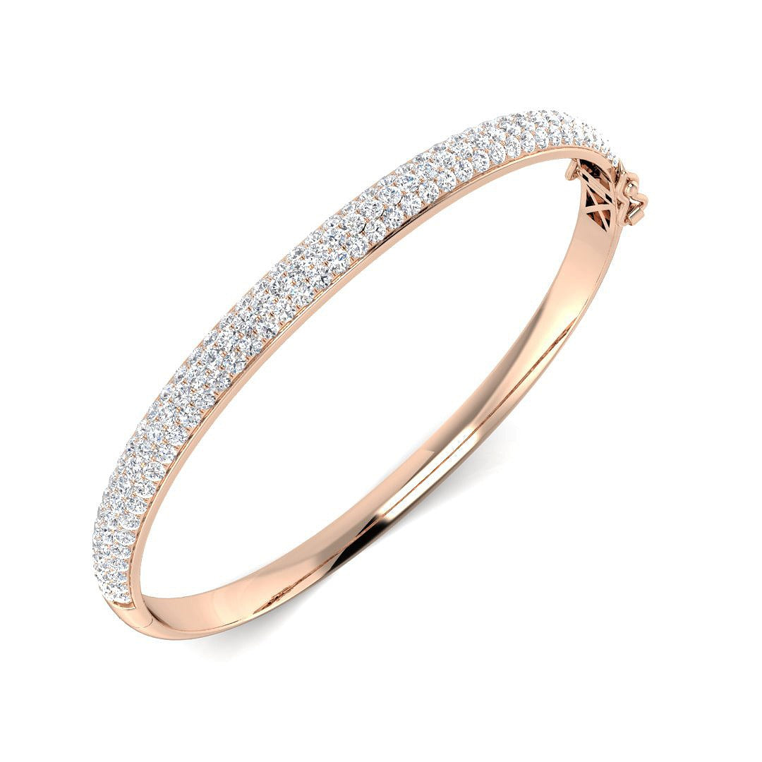 Premium Platinum Natural Diamond Pave Set Hinged Bangle with Secure Lock in 10K/14K gold and platinum with certified lab-grown or natural diamonds