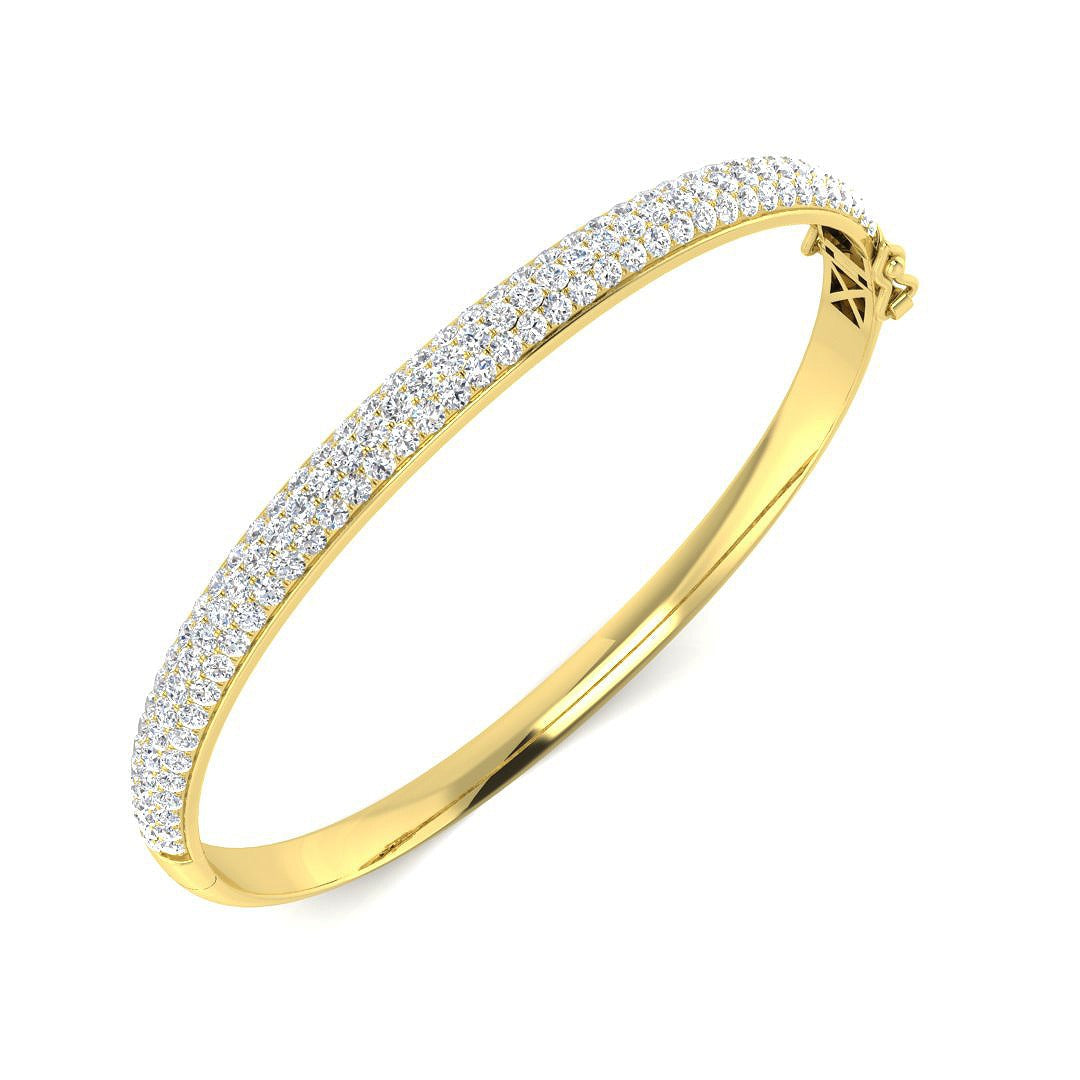 Premium Platinum Natural Diamond Pave Set Hinged Bangle with Secure Lock in 10K/14K gold and platinum with certified lab-grown or natural diamonds