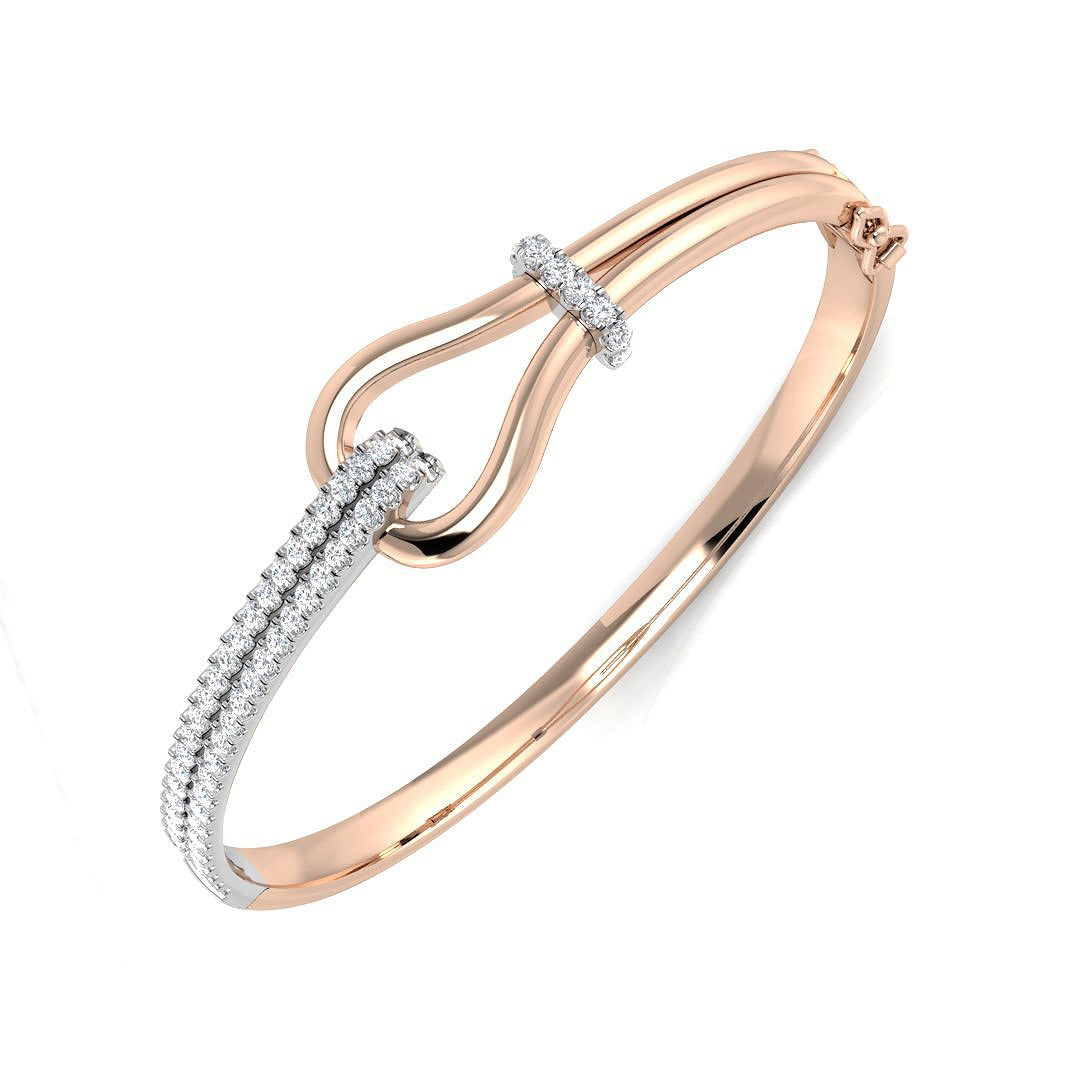 Natural Round Cut Pave Set Knot Design Diamond Bangle with Hinged Lock in 10K/14K gold and platinum with certified lab-grown or natural diamonds