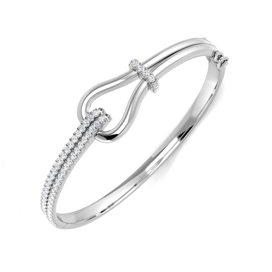 Natural Round Cut Pave Set Knot Design Diamond Bangle with Hinged Lock in 10K/14K gold and platinum with certified lab-grown or natural diamonds