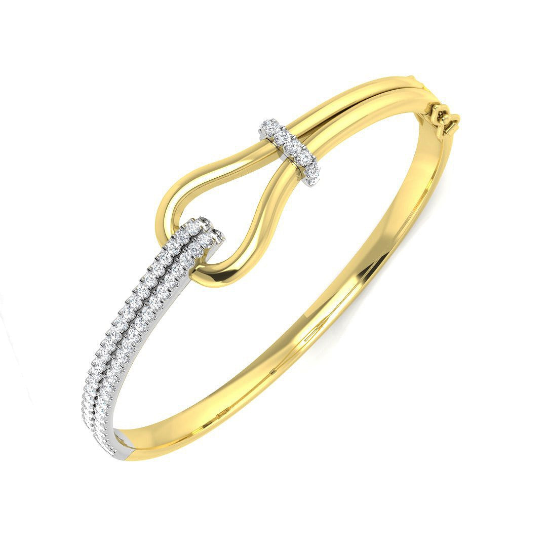 Natural Round Cut Pave Set Knot Design Diamond Bangle with Hinged Lock in 10K/14K gold and platinum with certified lab-grown or natural diamonds