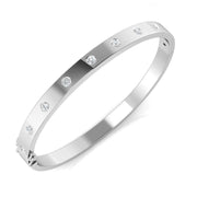 Round Cut Lab Diamond Flush Set Fancy Bangle with Hinged Box Lock in 10K/14K gold and platinum with certified lab-grown or natural diamonds