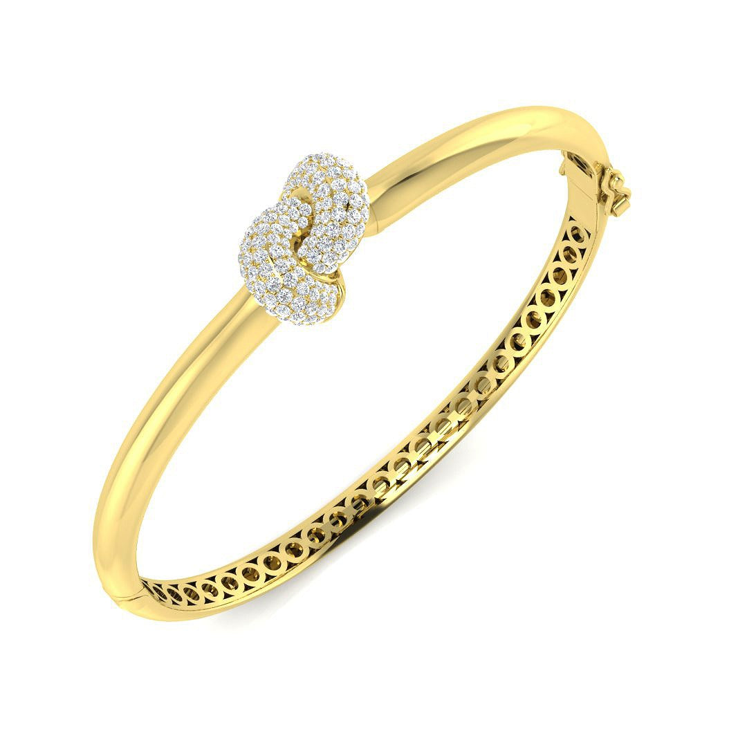 Natural Round Cut Diamond Cluster Knot Fancy Bangle with Hinged Lock in 10K/14K gold and platinum with certified lab-grown or natural diamonds