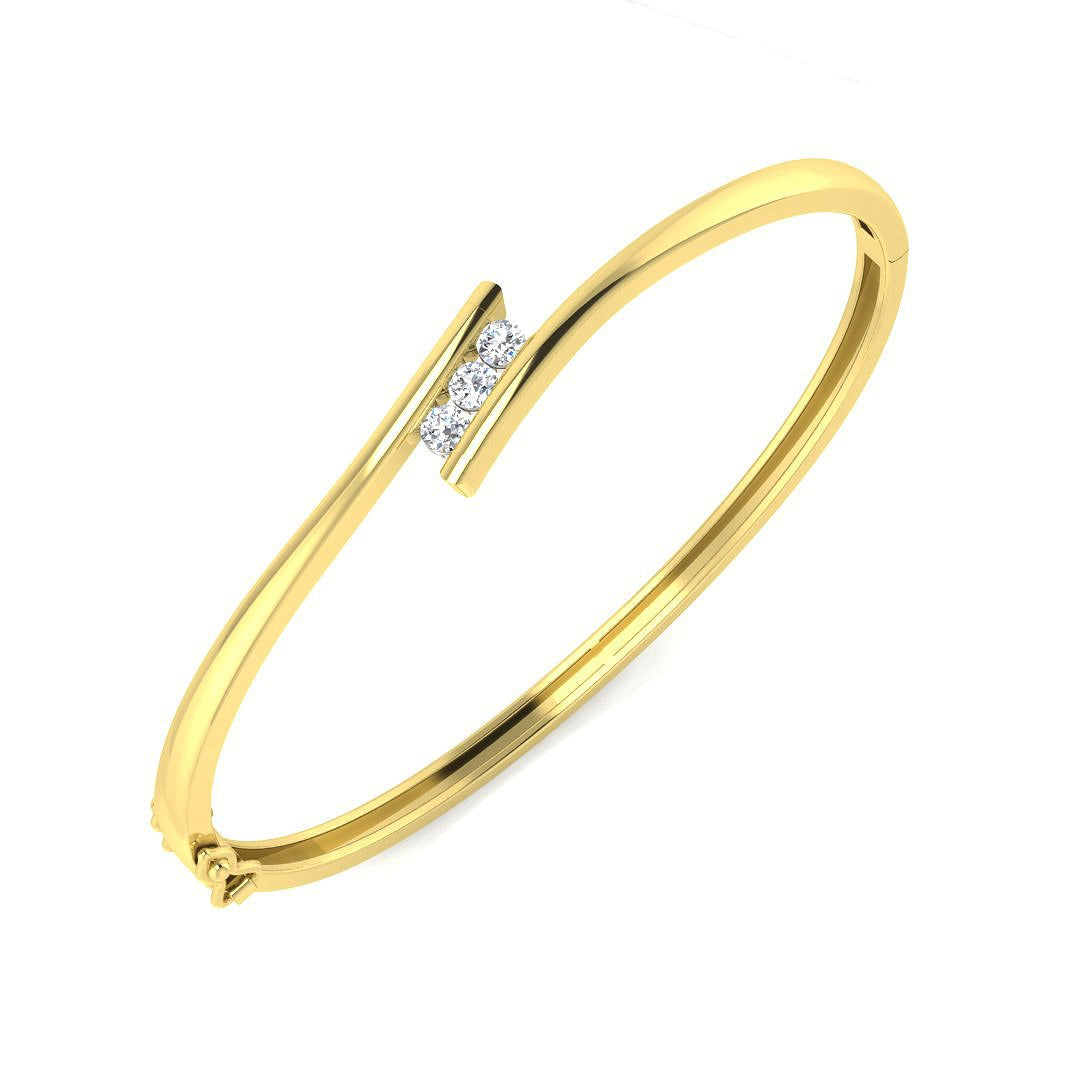 Natural Round Three Stone Tension Set Diamond Bangle in Bypass Style in 10K/14K gold and platinum with certified lab-grown or natural diamonds