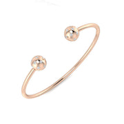 Natural Round Cut Flush Set Diamond Open Cuff Bangle with Ball End Design in 10K/14K gold and platinum with certified lab-grown or natural diamonds
