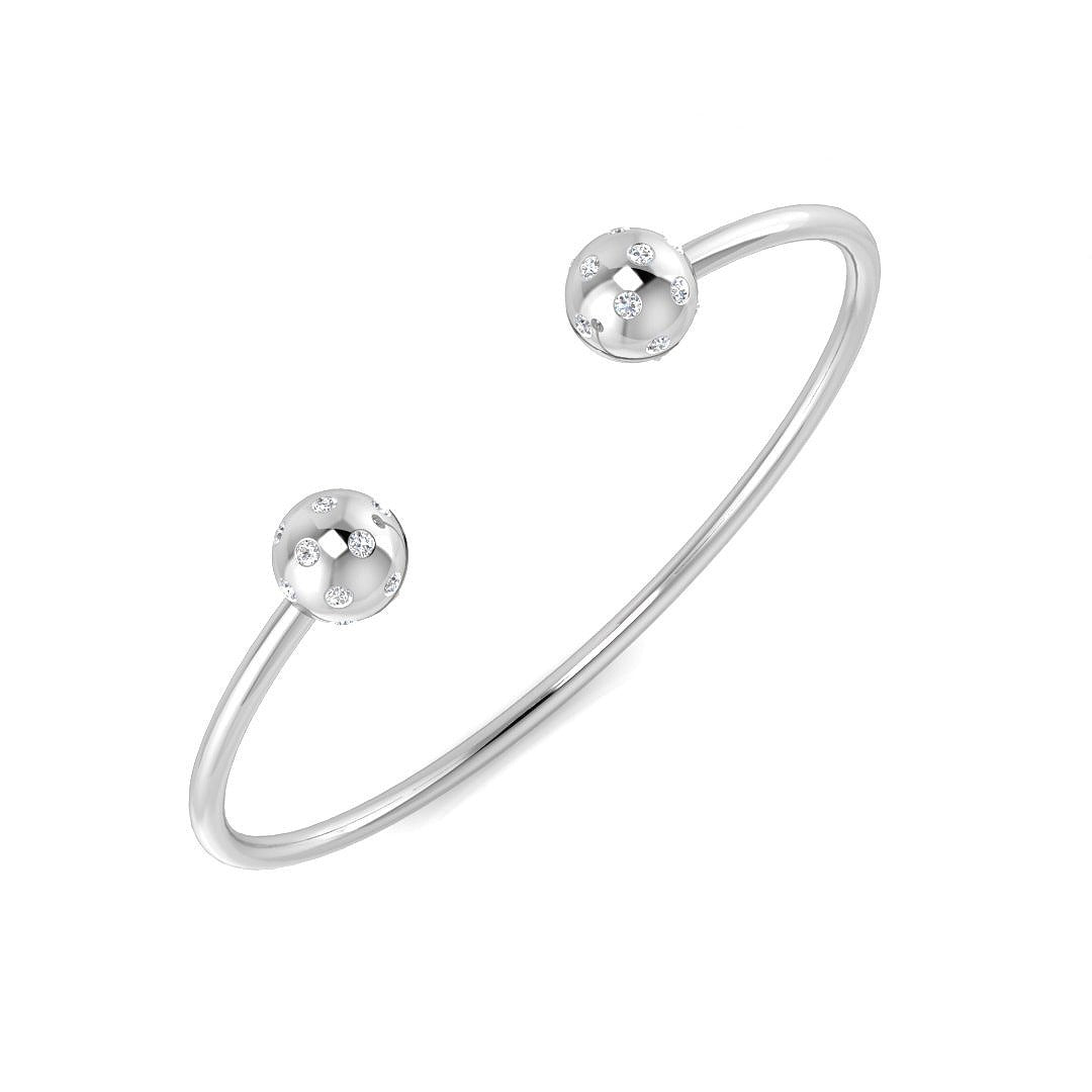 Natural Round Cut Flush Set Diamond Open Cuff Bangle with Ball End Design in 10K/14K gold and platinum with certified lab-grown or natural diamonds
