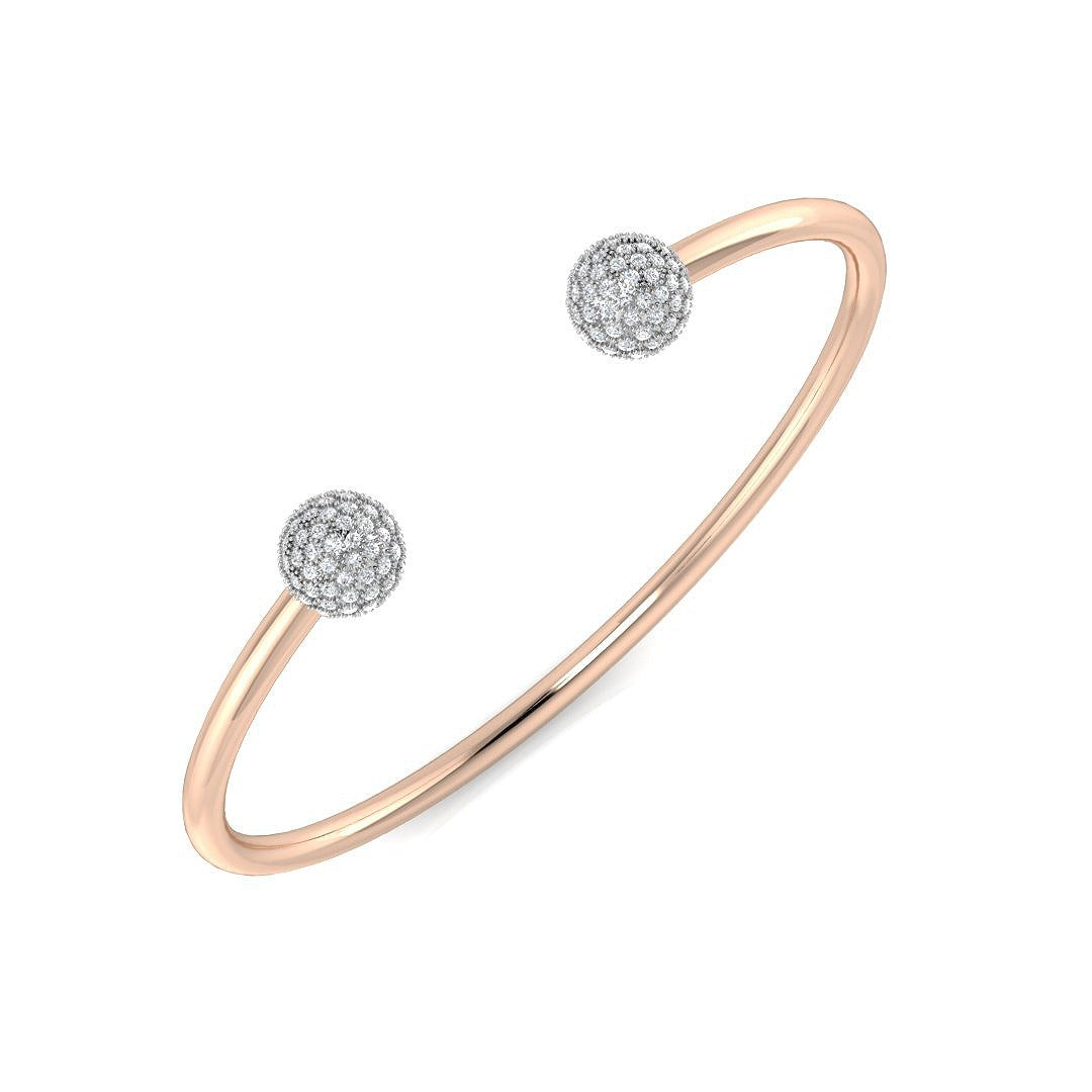 Natural Diamond Cluster Open Cuff Bangle with Pave Round Ends in 10K/14K gold and platinum with certified lab-grown or natural diamonds