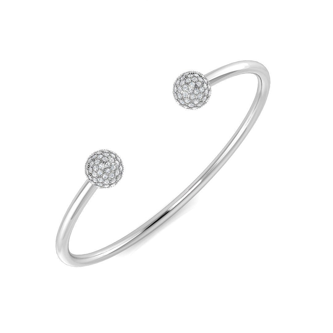 Natural Diamond Cluster Open Cuff Bangle with Pave Round Ends in 10K/14K gold and platinum with certified lab-grown or natural diamonds