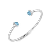 Aquamarine Open Cuff Bangle with Natural Round Cut Halo Diamonds in 10K/14K gold and platinum with certified lab-grown or natural diamonds