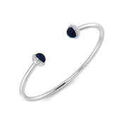Blue Sapphire Open Cuff Bangle with Natural Round Halo Diamonds in 10K/14K gold and platinum with certified lab-grown or natural diamonds