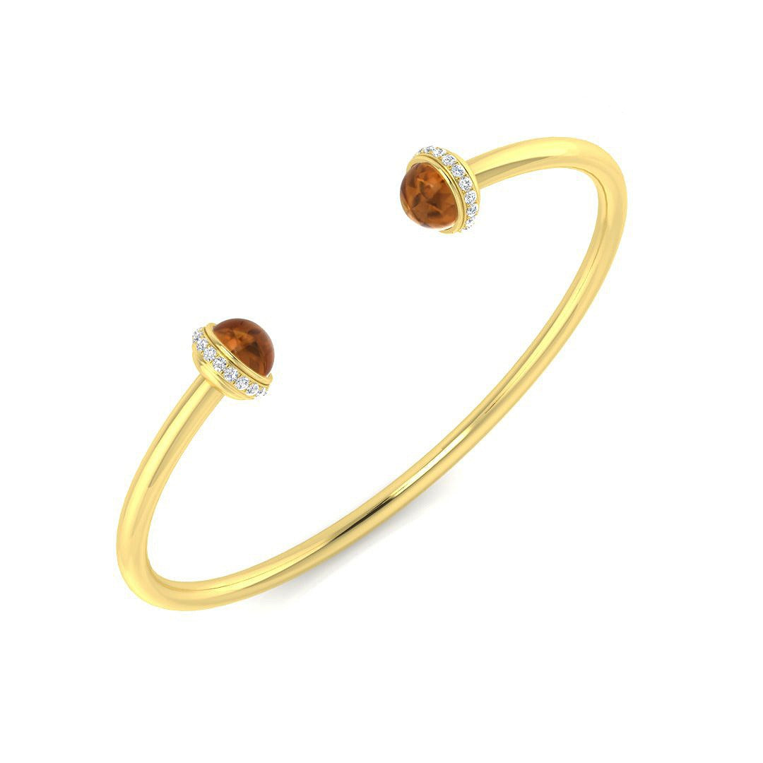 Cabochon Citrine Open Cuff Bangle with Natural Round Halo Diamonds in 10K/14K gold and platinum with certified lab-grown or natural diamonds