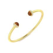 Cabochon Citrine Open Cuff Bangle with Natural Round Halo Diamonds in 10K/14K gold and platinum with certified lab-grown or natural diamonds