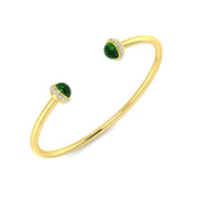 Premium Platinum Cabochon Peridot Open Cuff Bangle with Natural Round Halo Diamonds in 10K/14K gold and platinum with certified lab-grown or natural diamonds