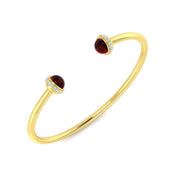 Garnet Open Cuff Bangle with Natural Round Cut Halo Diamonds in 10K/14K gold and platinum with certified lab-grown or natural diamonds