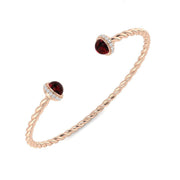 Premium Platinum Twisted Rope Garnet Open Cuff Bangle with Natural Round Halo Diamonds in 10K/14K gold and platinum with certified lab-grown or natural diamonds