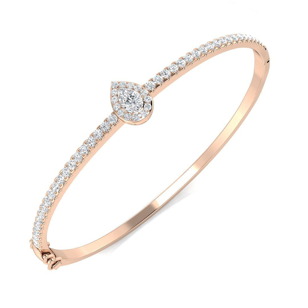 Lab Grown Pear Cut Halo Diamond with Round Accent Bangle with Box Lock in 10K/14K gold and platinum with certified lab-grown or natural diamonds