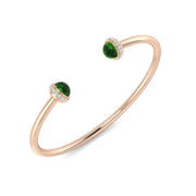 Premium Platinum Cabochon Peridot Open Cuff Bangle with Natural Round Halo Diamonds in 10K/14K gold and platinum with certified lab-grown or natural diamonds