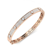 Natural Round Cut Diamond Prong Pave Set Fancy Hinged Bangle with Lock in 10K/14K gold and platinum with certified lab-grown or natural diamonds