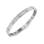 Natural Round Cut Diamond Prong Pave Set Fancy Hinged Bangle with Lock in 10K/14K gold and platinum with certified lab-grown or natural diamonds