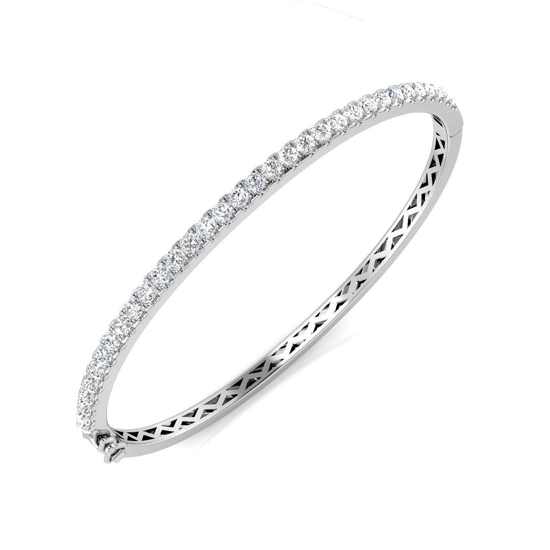 Round Cut Lab Grown Diamond Prong Set Half Eternity Bangle in Platinum with Hinged Lock in 10K/14K gold and platinum with certified lab-grown or natural diamonds