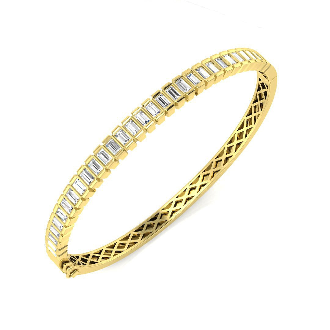 Natural Baguette Cut Channel Set Diamond Bangle in Platinum with Hinged Box Lock in 10K/14K gold and platinum with certified lab-grown or natural diamonds