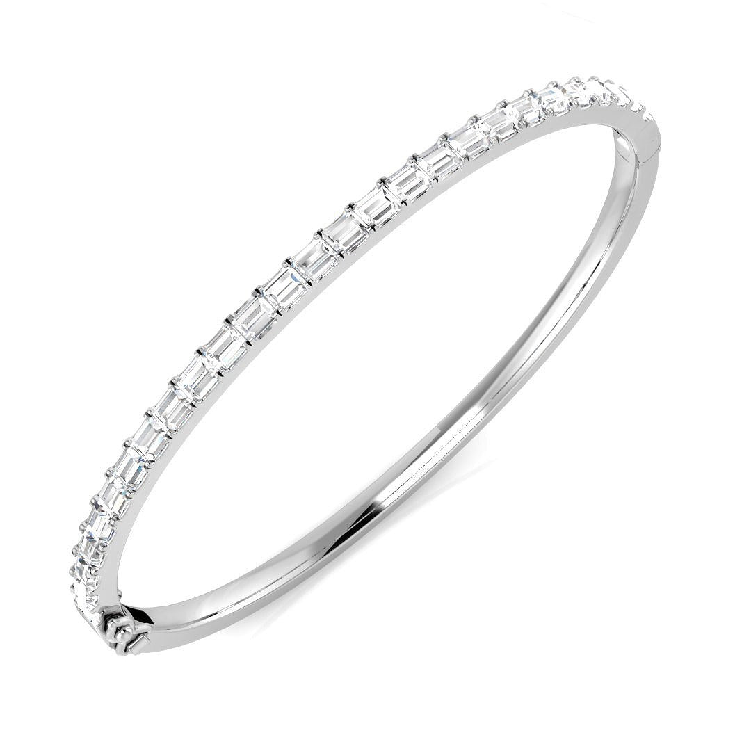Baguette Cut Lab Grown Diamond Bangle with Hinged Box Clasp in 10K/14K gold and platinum with certified lab-grown or natural diamonds