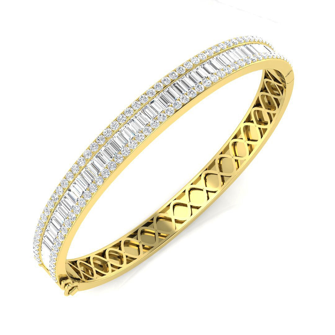Channel Set Natural Diamond Bangle with Baguette and Round Cut Diamonds in 10K/14K gold and platinum with certified lab-grown or natural diamonds