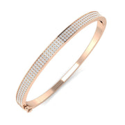 Natural Round Cut Diamond Three Row Pave Set Fancy Bangle with Hinged Lock in 10K/14K gold and platinum with certified lab-grown or natural diamonds