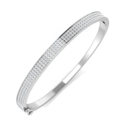 Natural Round Cut Diamond Three Row Pave Set Fancy Bangle with Hinged Lock in 10K/14K gold and platinum with certified lab-grown or natural diamonds