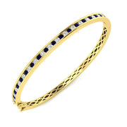 Blue Sapphire and Natural Diamond Channel Set Gemstone Bangle in 10K/14K gold and platinum with certified lab-grown or natural diamonds