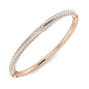Natural Round Cut Diamond Pave Set Fancy Bangle with Hinged Box Lock in 10K/14K gold and platinum with certified lab-grown or natural diamonds