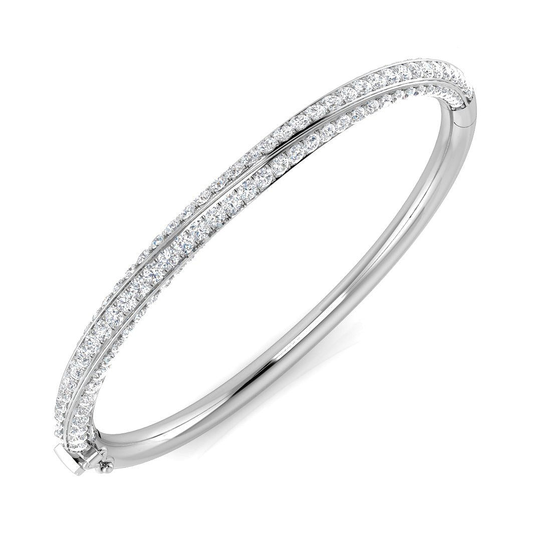 Natural Round Cut Diamond Pave Set Fancy Bangle with Hinged Box Lock in 10K/14K gold and platinum with certified lab-grown or natural diamonds
