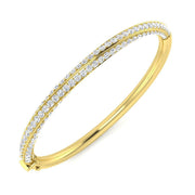 Natural Round Cut Diamond Pave Set Fancy Bangle with Hinged Box Lock in 10K/14K gold and platinum with certified lab-grown or natural diamonds