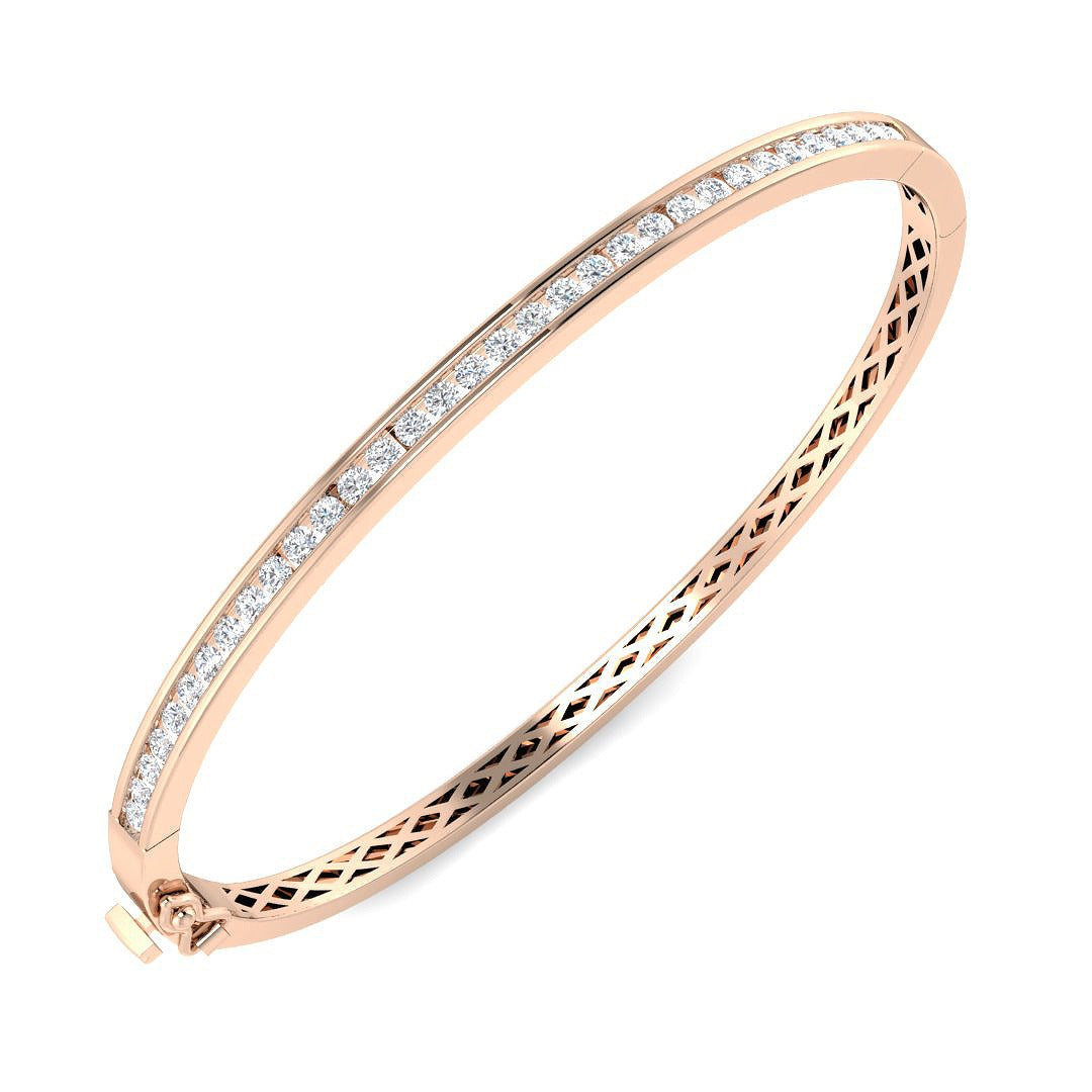 Round Cut Lab Grown Diamond Prong Set Half Eternity Bangle / & in 10K/14K gold and platinum with certified lab-grown or natural diamonds
