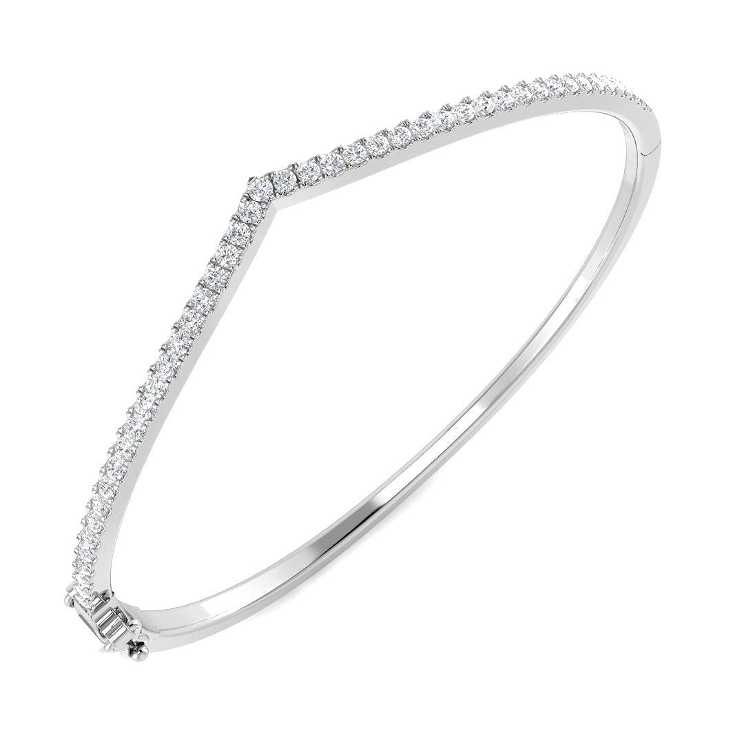 Premium Platinum Natural Round Pave Set Chevron Diamond Bangle with Hinged Box Lock in 10K/14K gold and platinum with certified lab-grown or natural diamonds