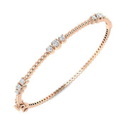 Lab Grown Round Cut Diamond Trio Prong Set Beaded Fancy Hinged Bangle with Box Lock in 10K/14K gold and platinum with certified lab-grown or natural diamonds