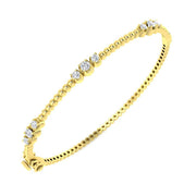 Lab Grown Round Cut Diamond Trio Prong Set Beaded Fancy Hinged Bangle with Box Lock in 10K/14K gold and platinum with certified lab-grown or natural diamonds