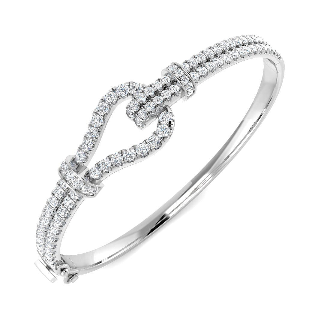 Premium Platinum Natural Round Cut Diamond Knot Design Fancy Bangle with Hinged Lock in 10K/14K gold and platinum with certified lab-grown or natural diamonds