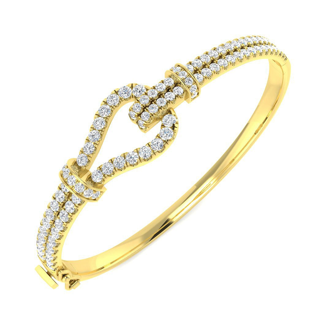Premium Platinum Natural Round Cut Diamond Knot Design Fancy Bangle with Hinged Lock in 10K/14K gold and platinum with certified lab-grown or natural diamonds