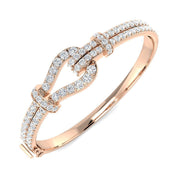 Premium Platinum Natural Round Cut Diamond Knot Design Fancy Bangle with Hinged Lock in 10K/14K gold and platinum with certified lab-grown or natural diamonds
