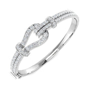 Premium Platinum Natural Round Cut Diamond Knot Design Fancy Bangle with Hinged Lock in 10K/14K gold and platinum with certified lab-grown or natural diamonds