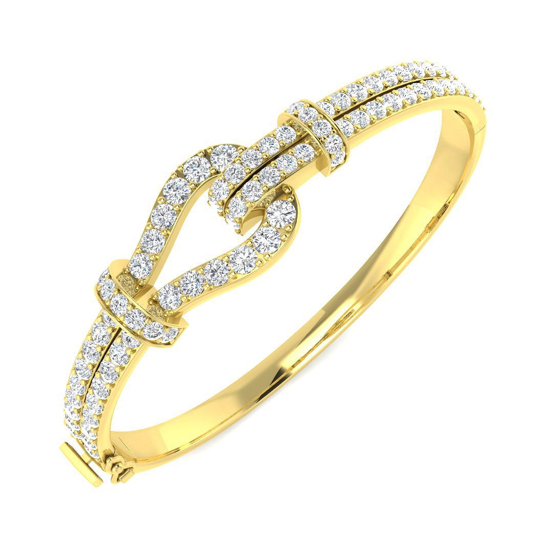 Premium Platinum Natural Round Cut Diamond Knot Design Fancy Bangle with Hinged Lock in 10K/14K gold and platinum with certified lab-grown or natural diamonds