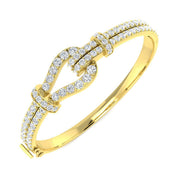 Premium Platinum Natural Round Cut Diamond Knot Design Fancy Bangle with Hinged Lock in 10K/14K gold and platinum with certified lab-grown or natural diamonds
