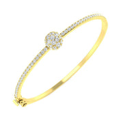 Natural Round Cut Prong Set Cluster Diamond Bangle with Box Lock in 10K/14K gold and platinum with certified lab-grown or natural diamonds