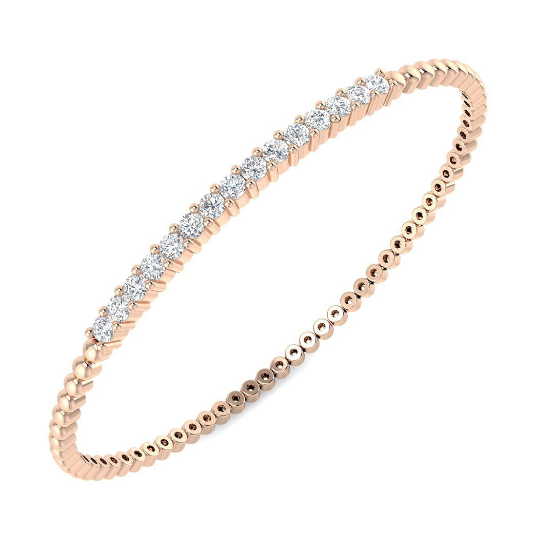 Lab Grown Round Cut Diamond Beaded Bangle with Hinged Box Lock in 10K/14K gold and platinum with certified lab-grown or natural diamonds