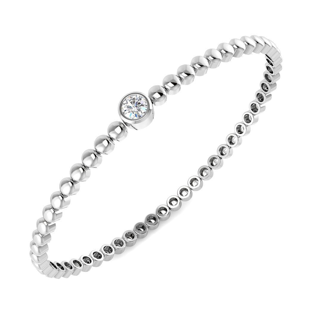 Natural Round Cut Diamond Bezel Set Beaded Fancy Bangle in 10K/14K gold and platinum with certified lab-grown or natural diamonds
