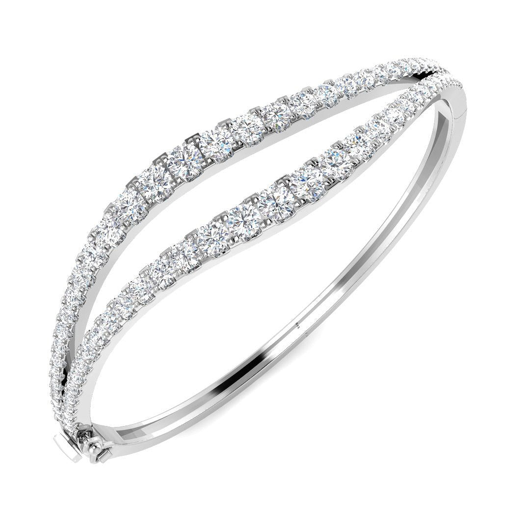 Curve Design Natural Round Cut Diamond Fancy Bangle with Box Lock in 10K/14K gold and platinum with certified lab-grown or natural diamonds