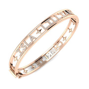 Premium Platinum Lab Grown Round Cut Diamond Pave Custom Letter Bangle with Hinged Lock in 10K/14K gold and platinum with certified lab-grown or natural diamonds