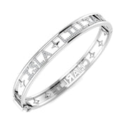 Premium Platinum Lab Grown Round Cut Diamond Pave Custom Letter Bangle with Hinged Lock in 10K/14K gold and platinum with certified lab-grown or natural diamonds
